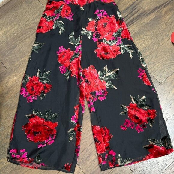 ANTHROPOLOGIE ETT:TWA If By Sea Burnout Roses Velvet Jumpsuit Red/Black Sz M EUC - Picture 5 of 10